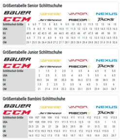 Bauer Vapor X4 Schlittschuhe Senior -Wintersportgeschäft Schlittschuhgroessentabelle 1